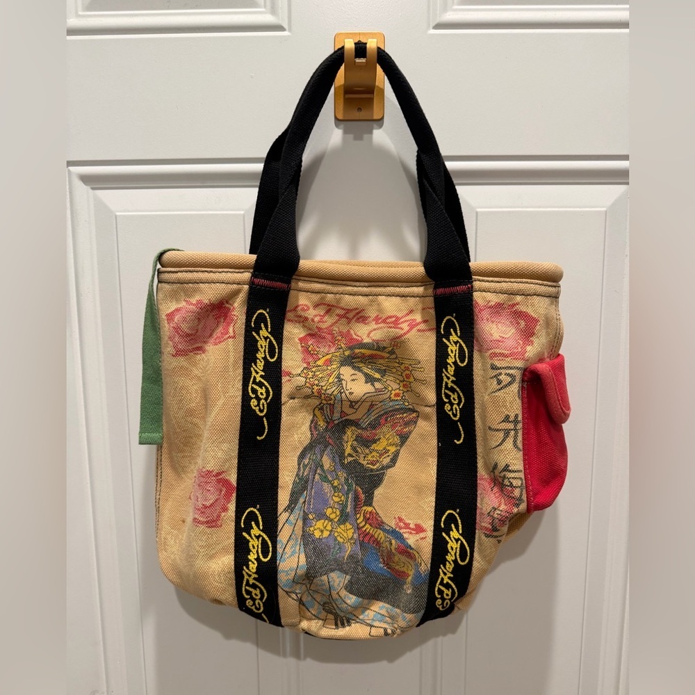 Ed Hardy Tote Bag Multi-color Art Design with Small Inside Pocket